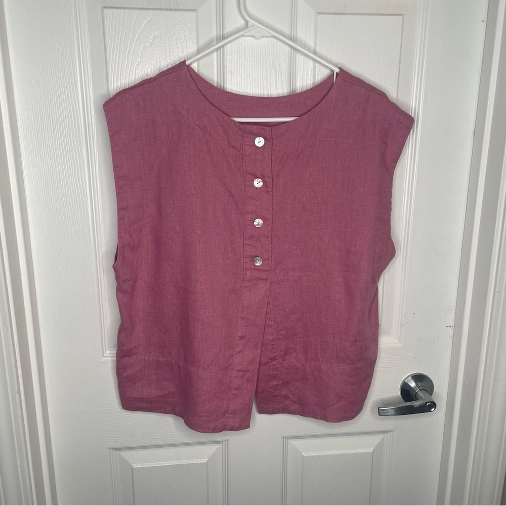Madewell Bateau-Neck Tank in 100% Linen Beach Coastal Vacation in Shaded Pink L - Picture 3 of 12
